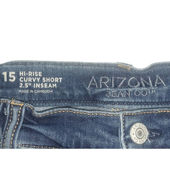 Arizona Jean Co. Hi-Rise Curvy Short Womens 15 Blue Distressed Denim Shorts - Picture 4 of 8